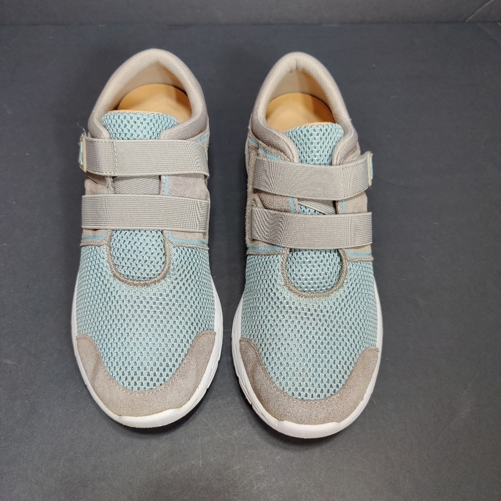 VIONIC Brisk Ema Gray Leather Blue Knit Adjustable Strap Sneaker Women's Size 9 - Picture 4 of 9